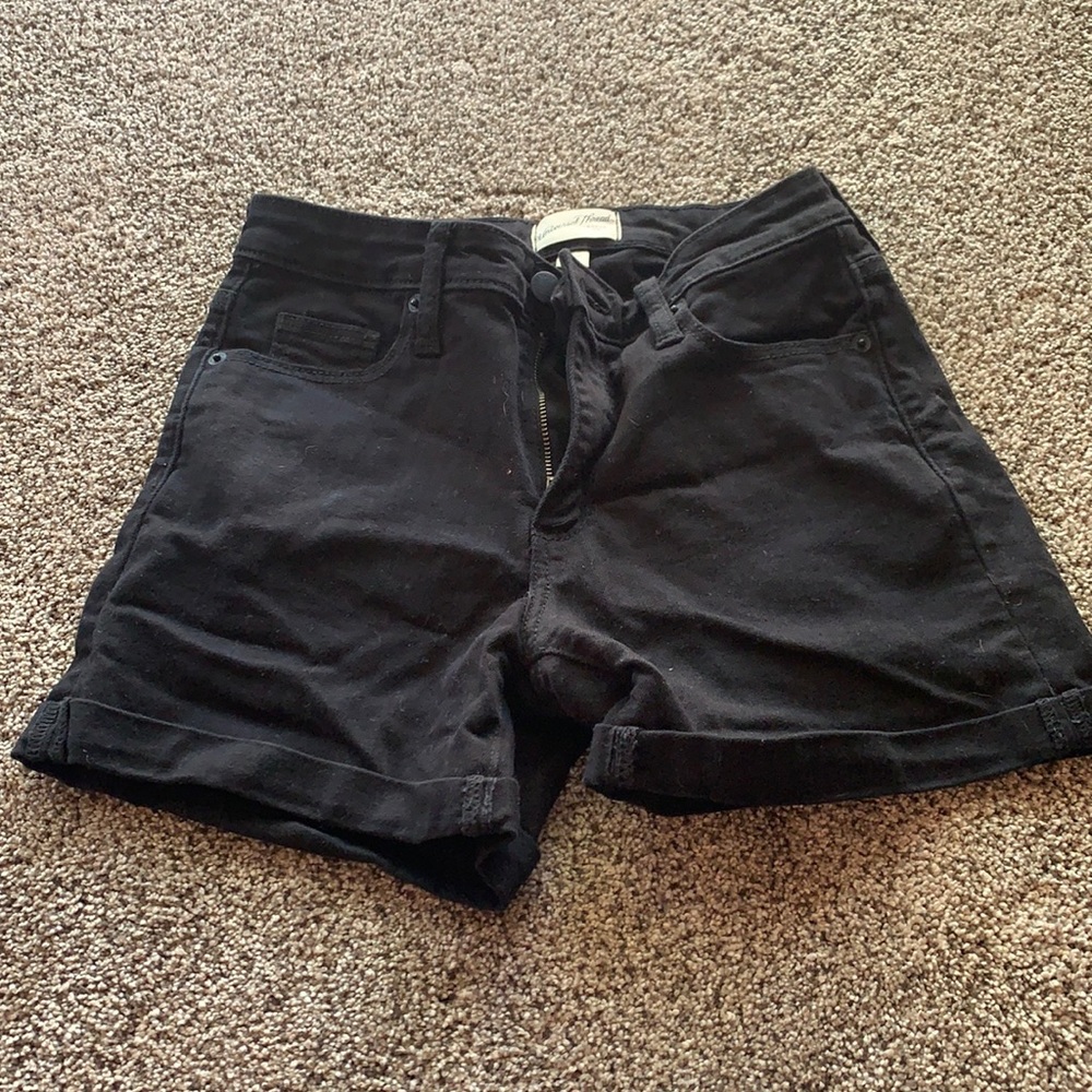 Plain black high rise denim shorts
